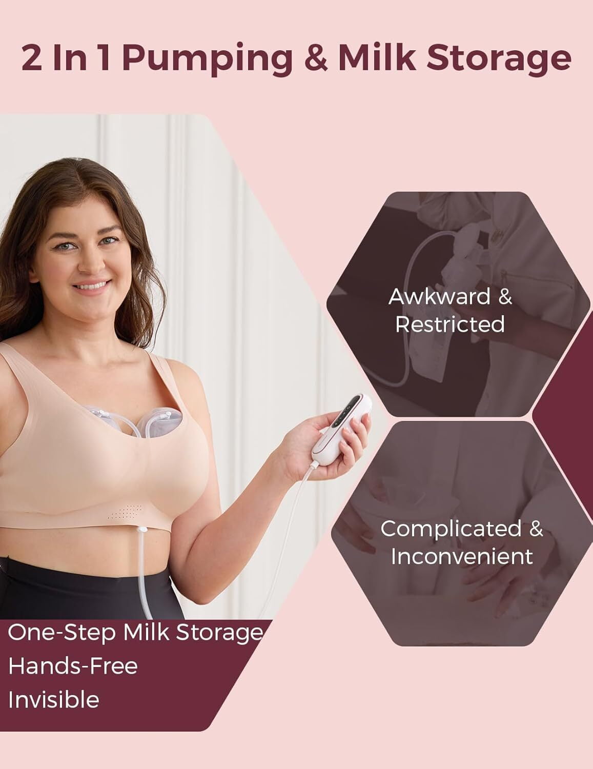 Momcozy Wearable Milk Collection Cups with Storage Bags, Direct-to-Bag Breast Milk Bag Combo, Breast Pump Parts for Momcozy V1/V2 Pump & Most Electric Breast Pumps, 2 Pack