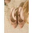 thumbnail image 3 of [On feet & in love] Women's Patent Pointed Toe Slingback Heels - Geometric Buckle Detail Stiletto Dress Pumps with Elastic Ankle Strap,Apricot,11, 3 of 6