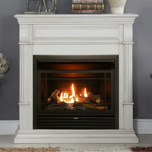 Duluth Dual Fuel Ventless Gas Fireplace 26,000 BTU, Remote Control, Antique White Finish