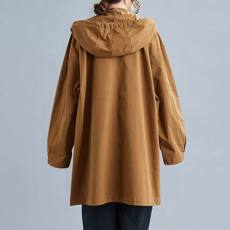 Dvprdro Women's Oversized Vintage Military Trench Coat Long Hooded