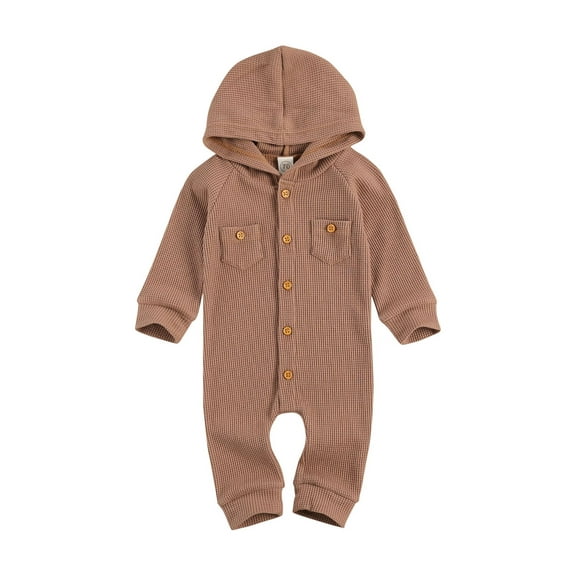 ZIYIXIN Baby Girls Boys Onesies Winter Warm Romper Front Single Breasted Hooded Sweater Jumpsuit Coffee 12-18 Months