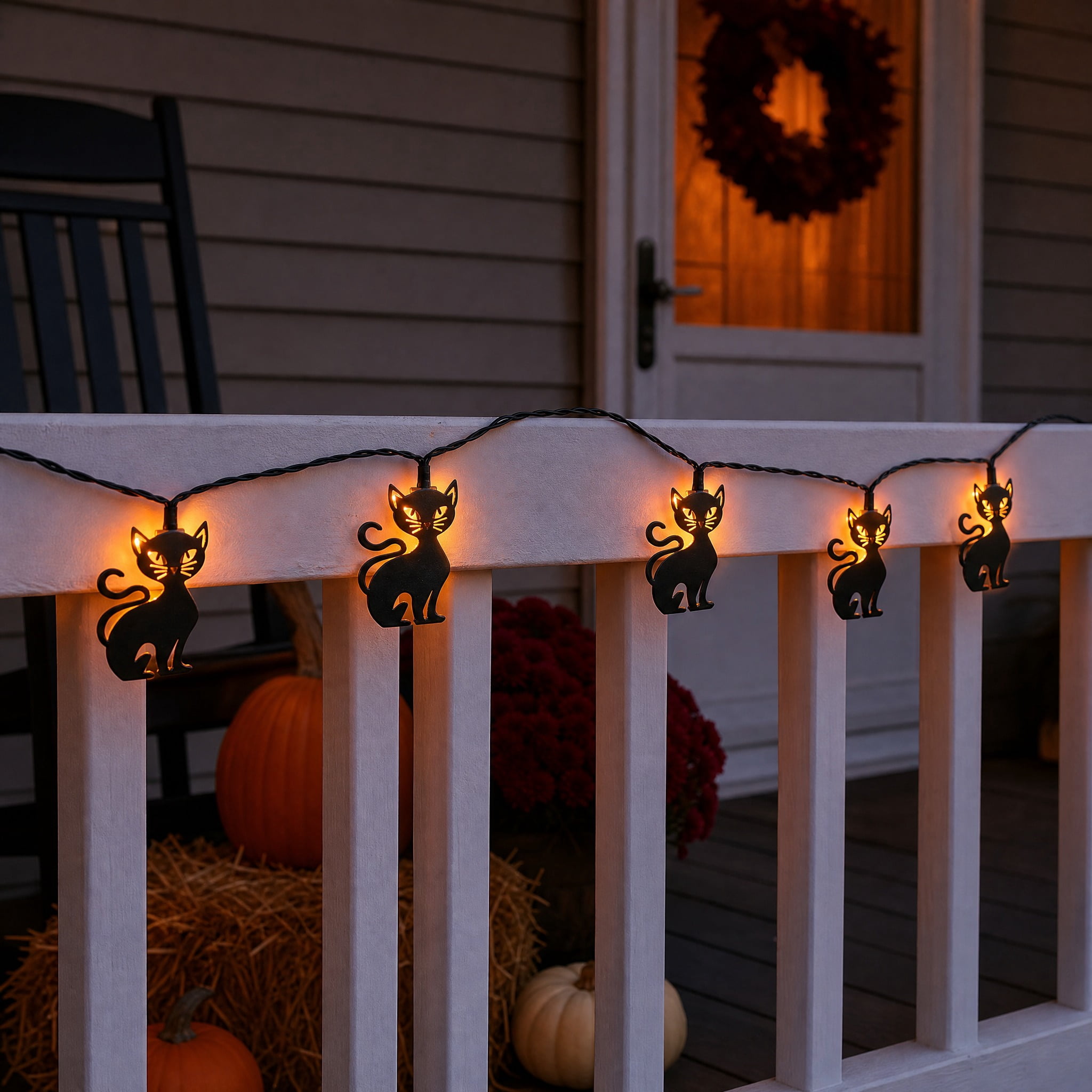 Indoor Battery-Operated LED Metal Cat String Lights, Orange, 4.5', Halloween by Way To Celebrate