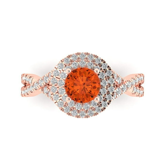 Solitaire with Accents Engagement Ring for Women - 1.3125ct Simulated Red Diamond in 18K Rose Gold Promise Ring
