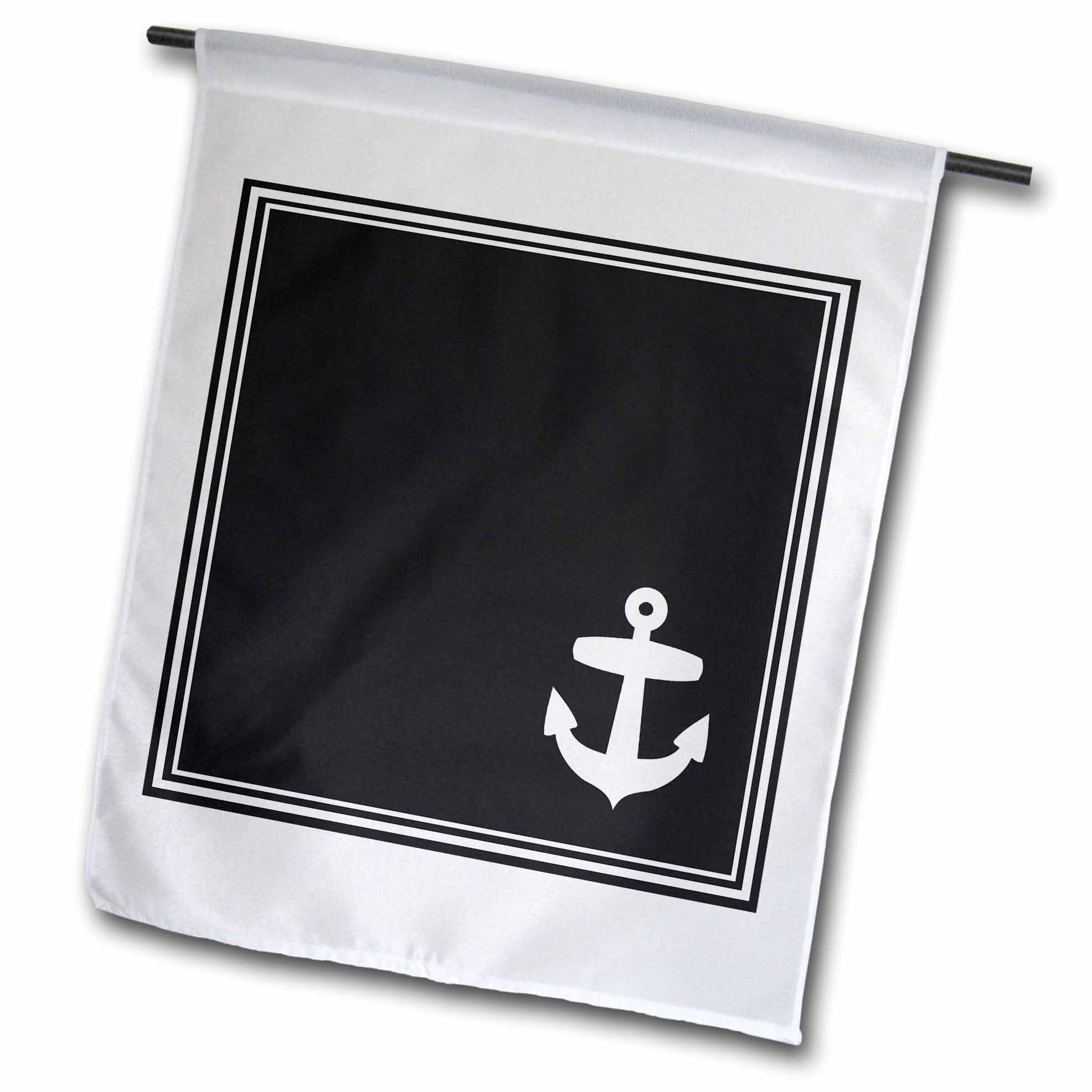 3dRose Contemporary Nautical White Boat Anchor in Corner on Stylish Sleek Elegant Black with