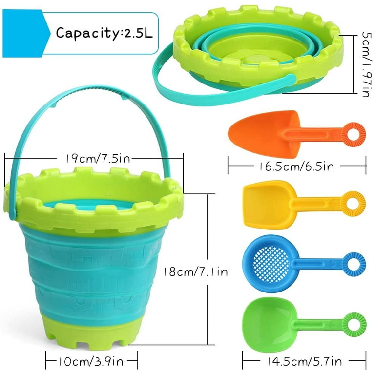 Beach Sand Bucket Toy for Kids Adults Folding Rubber Pails Set