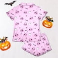 thumbnail image 6 of JIAYUE Women's Pajamas Set Halloween Themed Short Sleeve Notched Collar Buttons Down PJS Tees With Shorts Two Piece Festive Print Lightweight For Holiday Party Homewear Night, 6 of 7