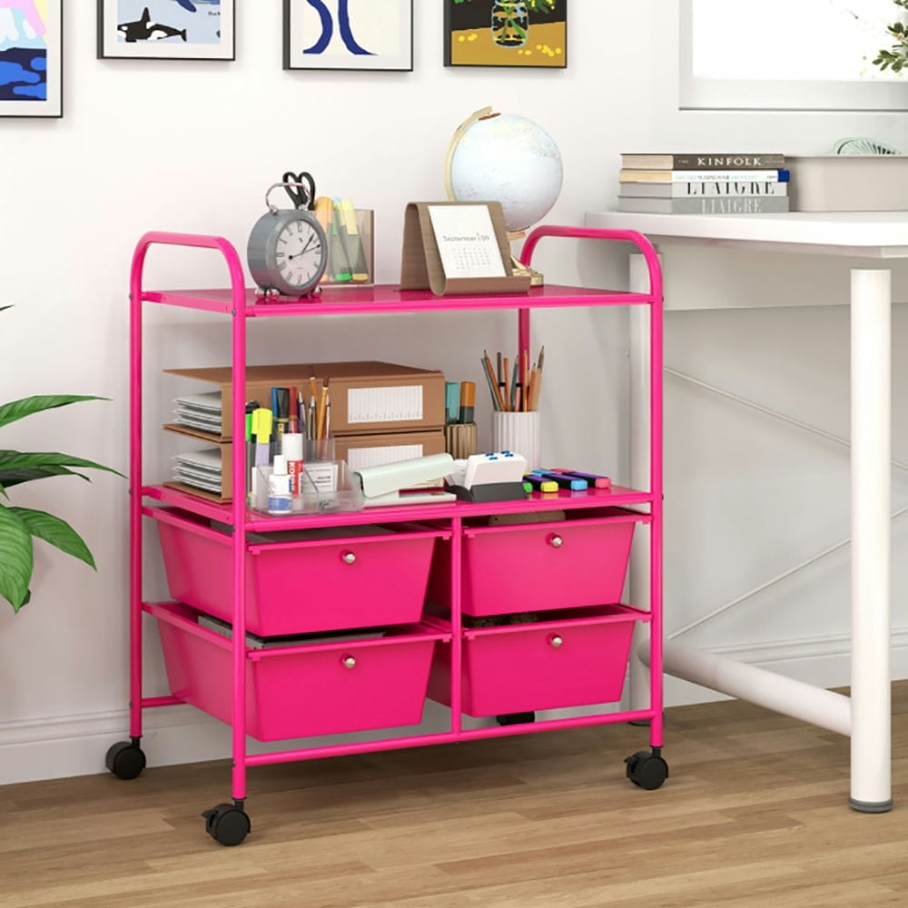 Kadyn Storage Shelving Rack, Storage Cart,4 Drawers Shelves Rolling Storage Cart Rack-Hot Pink