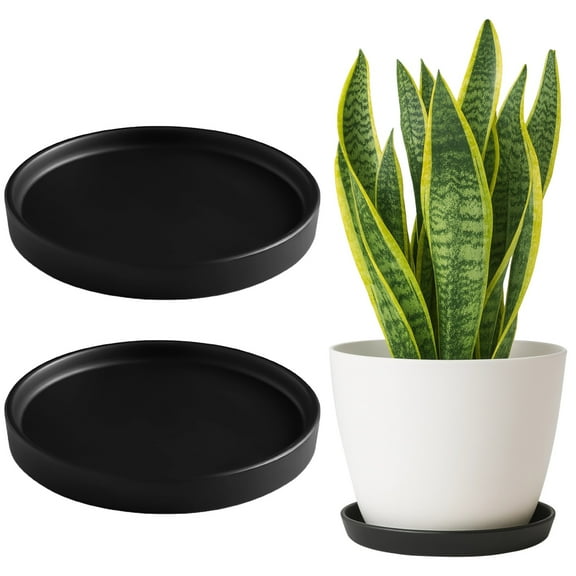 2 Pcs Ceramic Plant Pot Saucers, Modern Round Drainage Trays for Indoor Planters, Black Matte Finish Pot Coasters for Home, Office, Windowsill Decor, 6.2 x 0.8 in