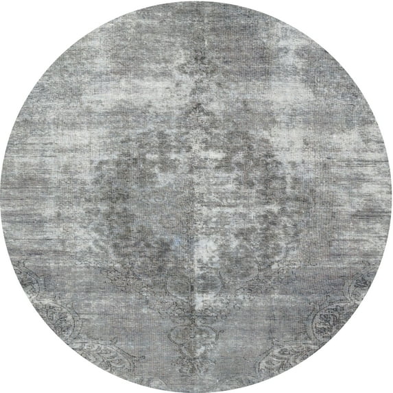 Ahgly Company Machine Washable Indoor Round Traditional Grey Gray Area Rugs, 4' Round