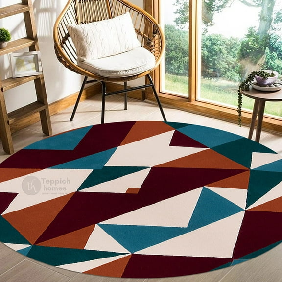 5X5 Wool Rug, Bed, Living, Room, Round Carpet, Geometric Carpet, Hand Tufted Rugs
