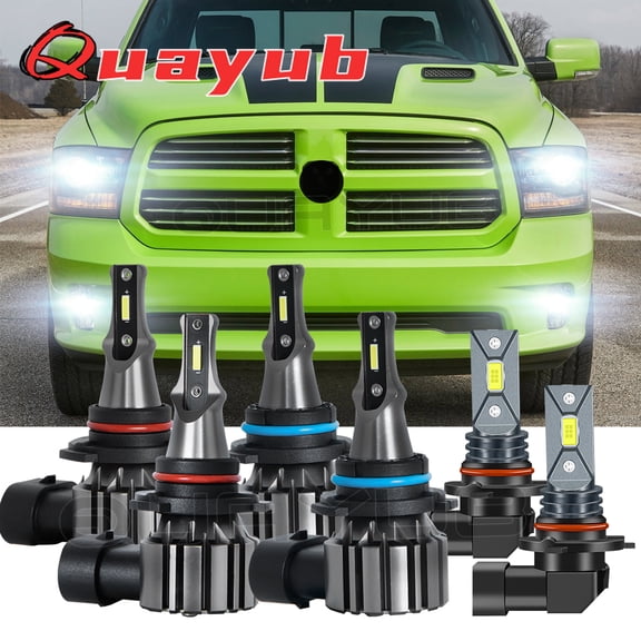 For Ram 1500 2013 2014 2015 w/Projector LED Bulbs Quayub 6000K Headlights & Fog Light