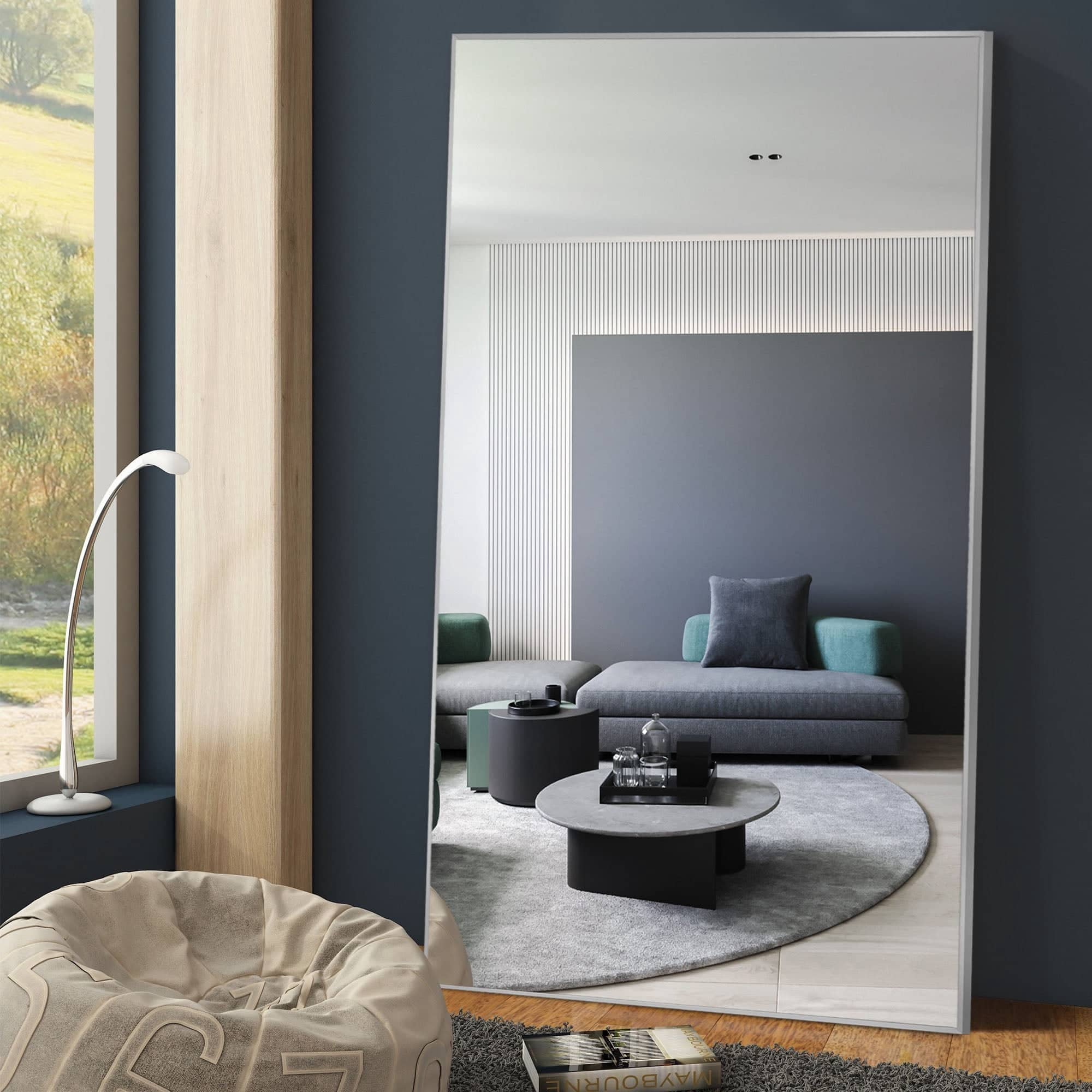 MAYEERTY 71"x31"x1" Aluminum Mid-Century Edged Rectangular Full-length Mirror with Bracket for Bathroom, Silver