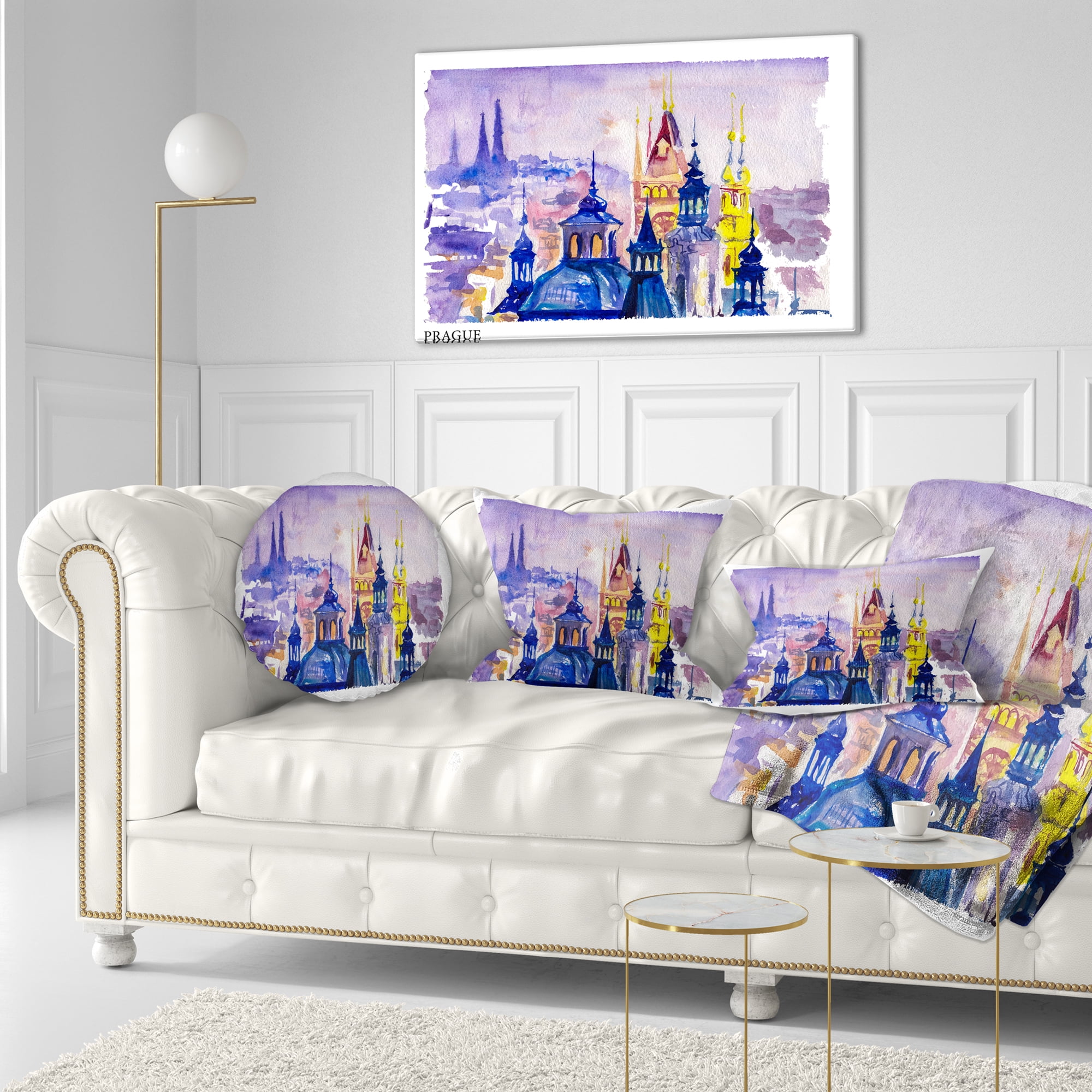 Designart Prague Vector Illustration - Cityscape Painting Throw Pillow - 12x20