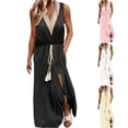 thumbnail image 1 of Yuyuzo Boho Dresses for Women Sleeveless Lace V Neck Maxi Dress Drawstring Elastic Waist Split Flowy Long Dress, 1 of 6