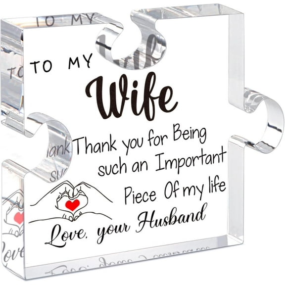 Gifts for Wife - Valentines Day Gifts for Wife Romantic Gifts for Her Acrylic Puzzle Piece Plaque for Wife Birthday, Wedding Anniversary, Mothers Day Presents Home Desk Decor - 4.7 x 3.9 Inch