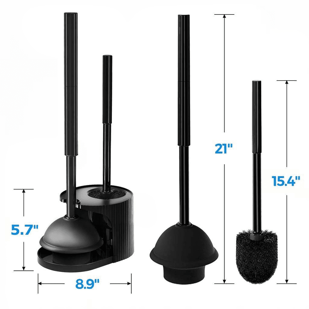 Toilet Brush and Plunger Set Black 3Pack 21inch Extended Handle Bathroom Cleaning Tools