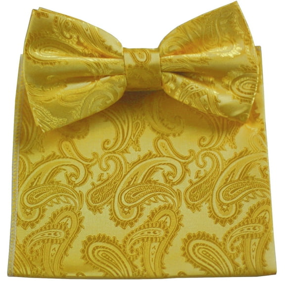 Bow-Tie and Pocket Hankie set in Gold Paisley