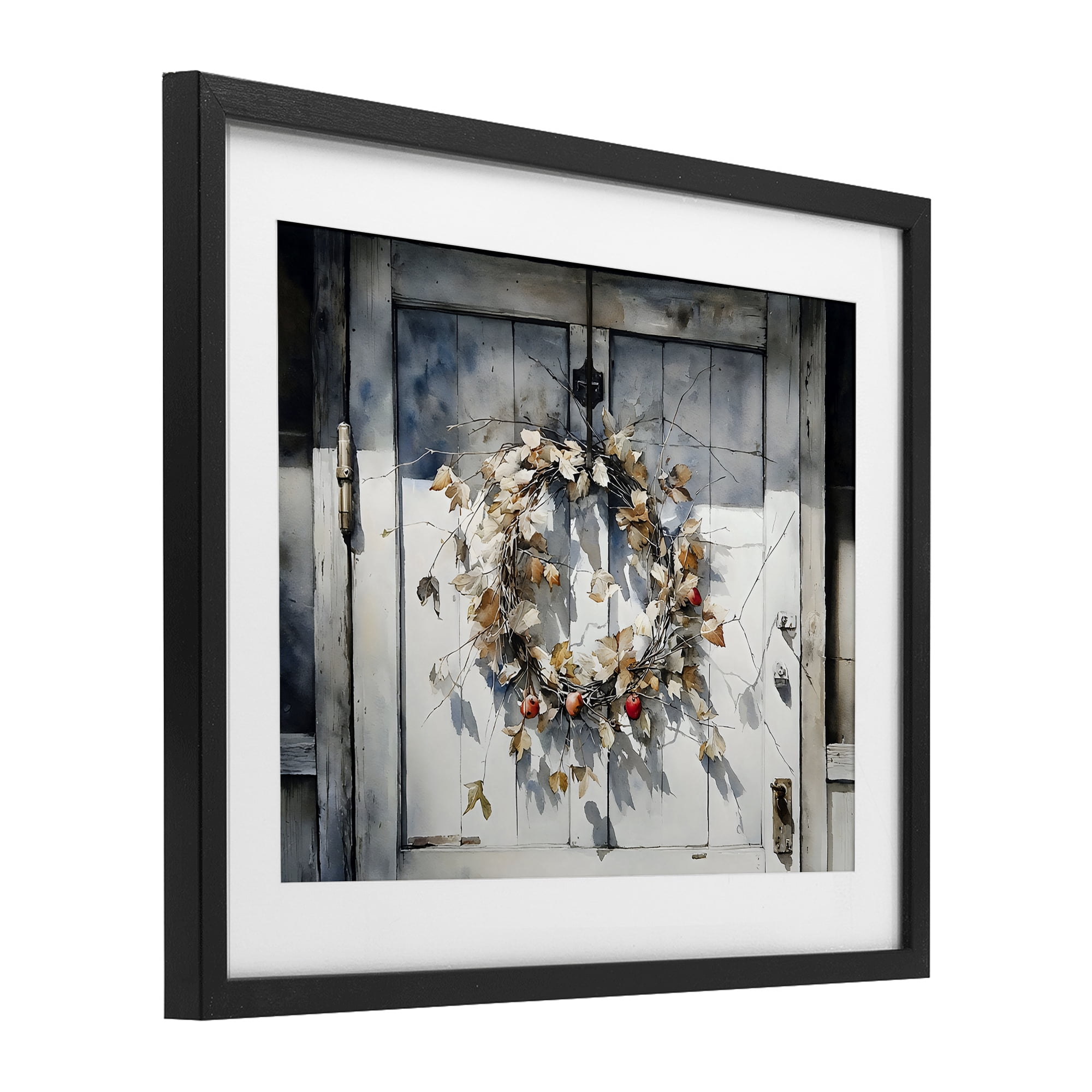 Stupell Industries Rustic Wreath on White Door Black Framed Print Under Glass, design by Franklyn Gregory