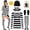 Women, variant on Forfamy Robber Costume Set Adults Halloween Costume Men Black White Striped T-Shirt Black Eye Mask Swag Bag for Halloween Carnival Party Cosplay