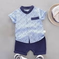 thumbnail image 5 of Baby Boy Outfits Letter Print Mock Neck Short Sleeve Button Shirt Top And Shorts 2 Piece Outdoor Wear Boys' Clothing Sets, 5 of 5