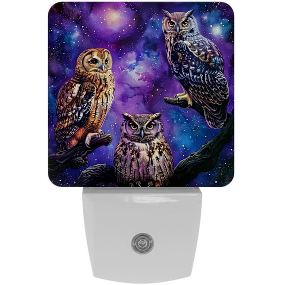 PhooArto Animal Owls on Galaxy Plug in LED Night Light Auto Sensor Dusk to Dawn Decorative Night for Bedroom, Bathroom, Kitchen, Hallway, Stairs, Baby's Room, Energy Saving