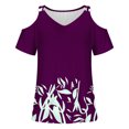 thumbnail image 3 of ALLLIST Pink Womens Summer Tops V-Neck Short Sleeve Graphic T-Shirts Cold Shoulder Casual Womens T Shirts, 3 of 4