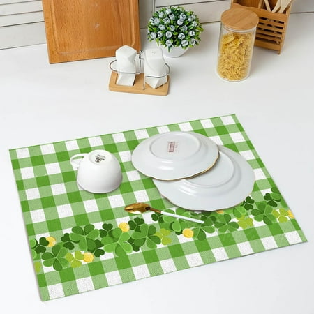 

St. Patricks s Day Placemats Scandinavians Irish Day Plaid Decorative Placemats Insulated Tablecloths