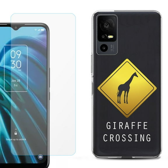OneToughShield ® for TCL 40 XE 5G Shockproof Fashion Phone Case, with Tempered Glass Screen Protector - Road Sign Giraffe