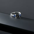 thumbnail image 5 of Gem Stone King 10K White Gold Black Onyx and Blue Created Sapphire 3 Stone Engagement Ring for Women (1.73 Cttw, Cushion Checkerboard 7MM, Gemstone December Birthstone, Size 7), 5 of 5