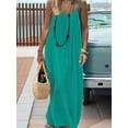 thumbnail image 6 of Women'S Open Back Spaghetti Strap Beach Maxi Dress Loose Flowy Vacation Sundress Emerald Green L, 6 of 7