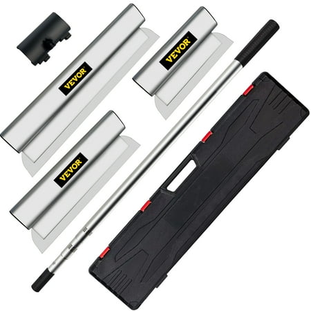 

VEVOR Drywall Skimming Blade 10/16/24in Smoothing Knockdown Spatula Handle Set Extruded Aluminum & European Stainless Steel & High-impact End Cap Finishing Tool for Sheetrock Gyprock