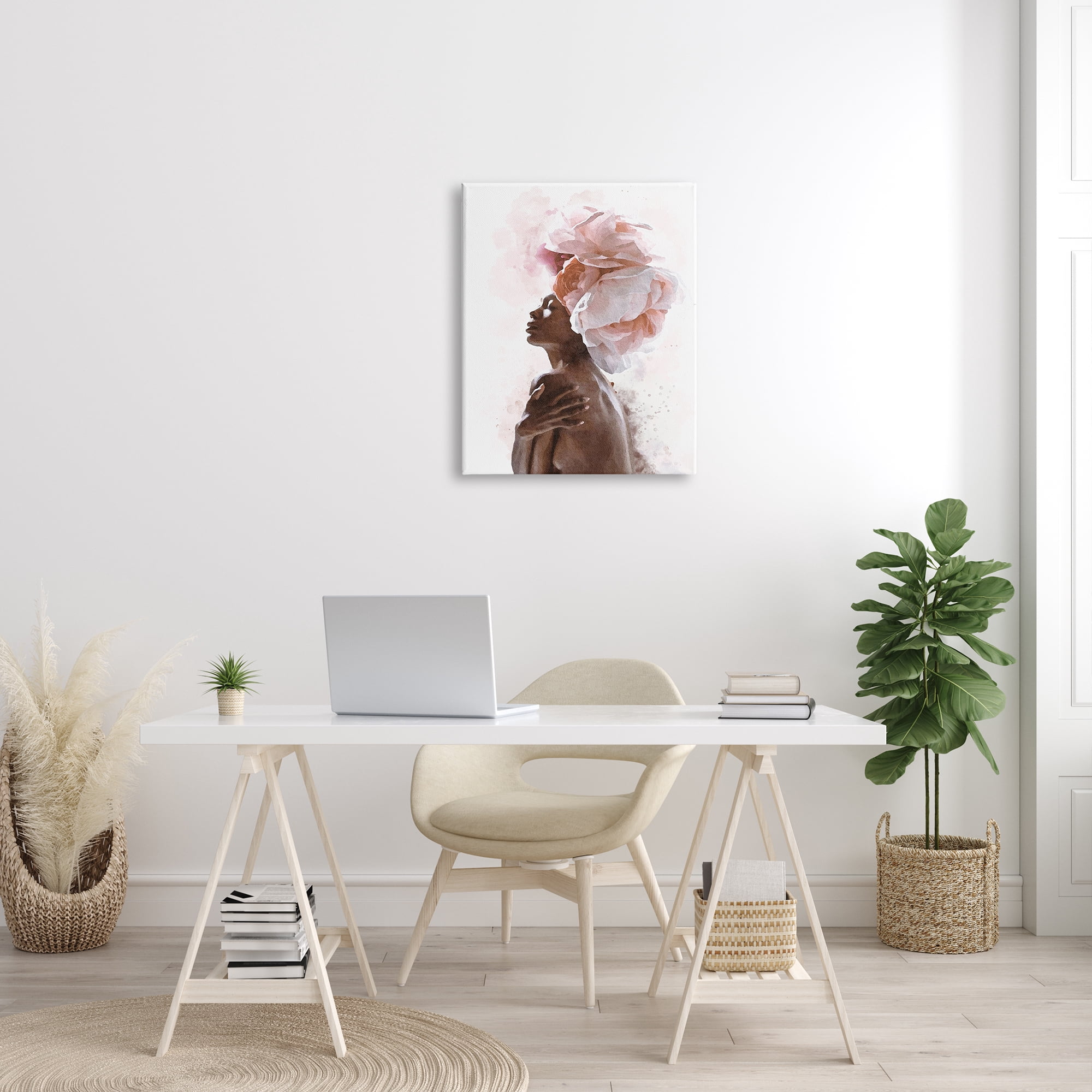 Stupell Industries African American Woman Pink Floral Crown Abstract Portrait, 24 x 30, Designed by Ros Ruseva