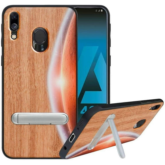 Labanema Samsung Galaxy A40 2019 Case, Samsung Galaxy A40 2019 Cover with Metal Kickstand, Natural Wood TPU Cover, Anti Scratch Case for Samsung Galaxy A40 2019 (Moon)