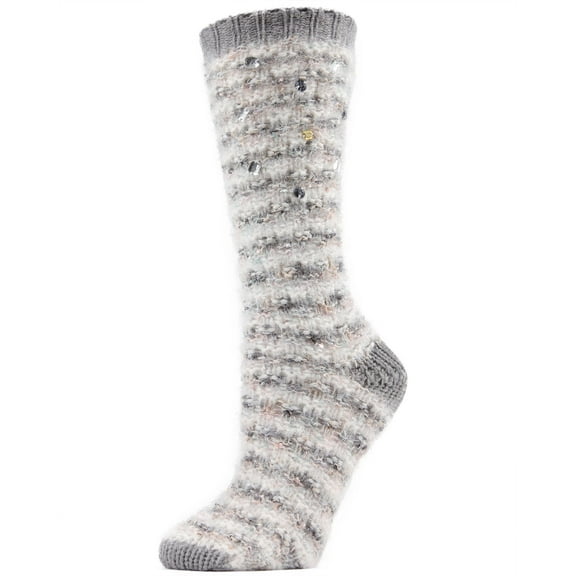 MeMoi Women's Jeweled Knit Plush Crew Socks - Womens - Female, 9-11, Gray