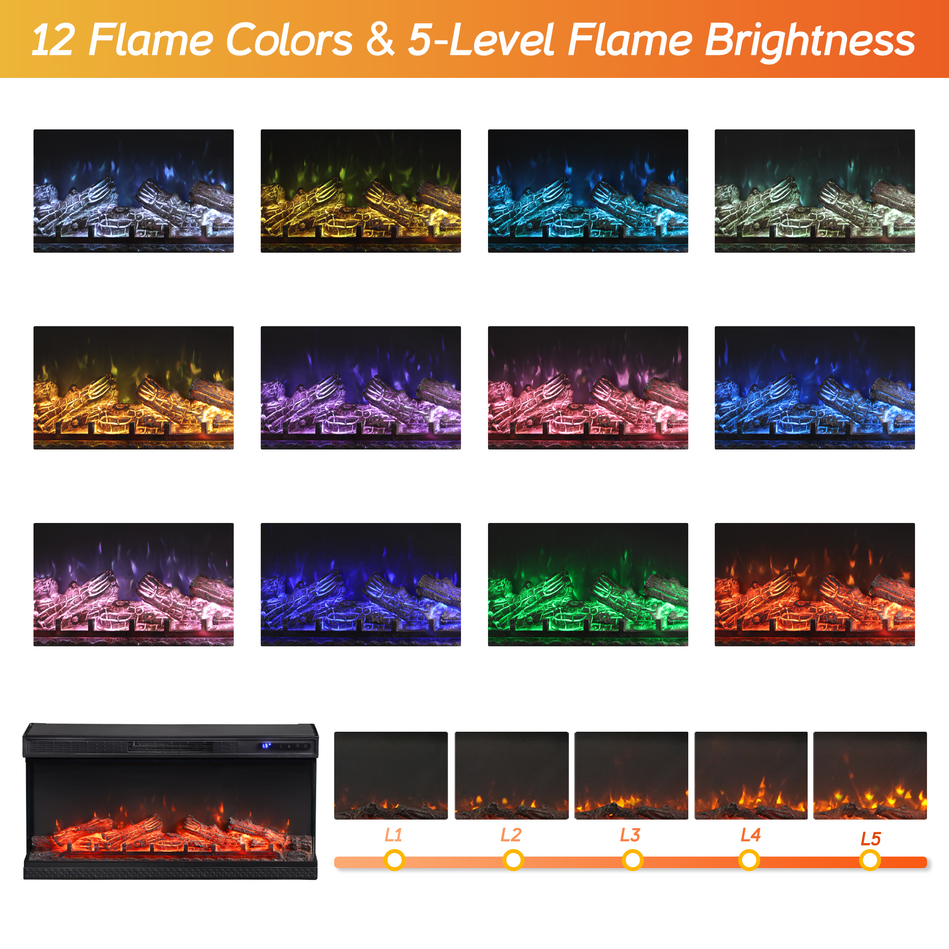 36" Electric Fireplace, Oak Wooden Side Table Fireplace End Table for Living Room, 3D Freestanding Fireplace Stove Heater