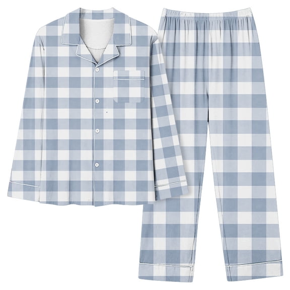 Cute Plaid Pajama Sets for Women 2 Piece Gingham Loungewear Long Sleeve Button Down Sleepwear Nightwear Soft Pjs Lounge Sets