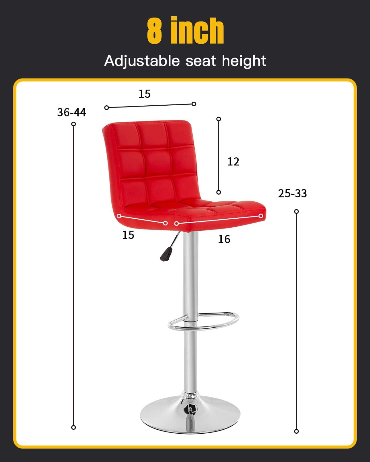 BestOffice Bar Stool with Adjustable Height, Red, Set of 2