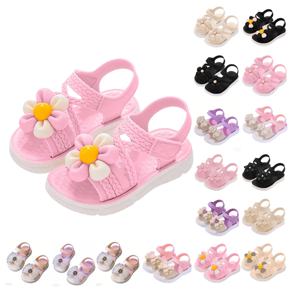 Jinhomg Girls Sandals Closed-Toe Sandals Flower Girls Dress Shoes Casual Summer Sandals Toddler Kids Strappy Flat Sandals for 2-10Y