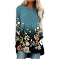 thumbnail image 2 of Kayannuo Fall Blouses for Women Clearance Long Sleeve Round Neck Floral Print Tops Women Fashion versatile Miss O-Neck Printing Loose Casual Fashion T-shirt Blouse Tops, 2 of 5