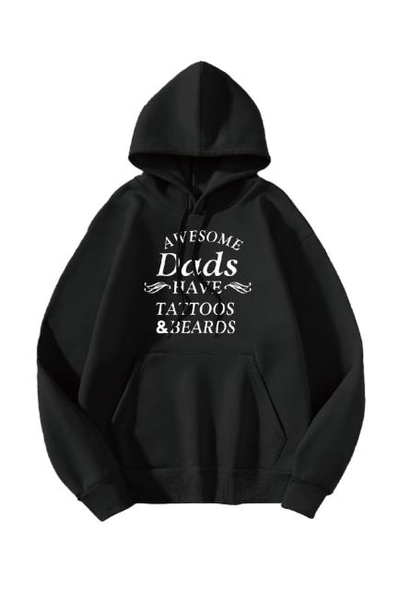 Men's Awesome Dads Have Tattoos & Beards Hooded Sweatshirt Hoodie Small Black