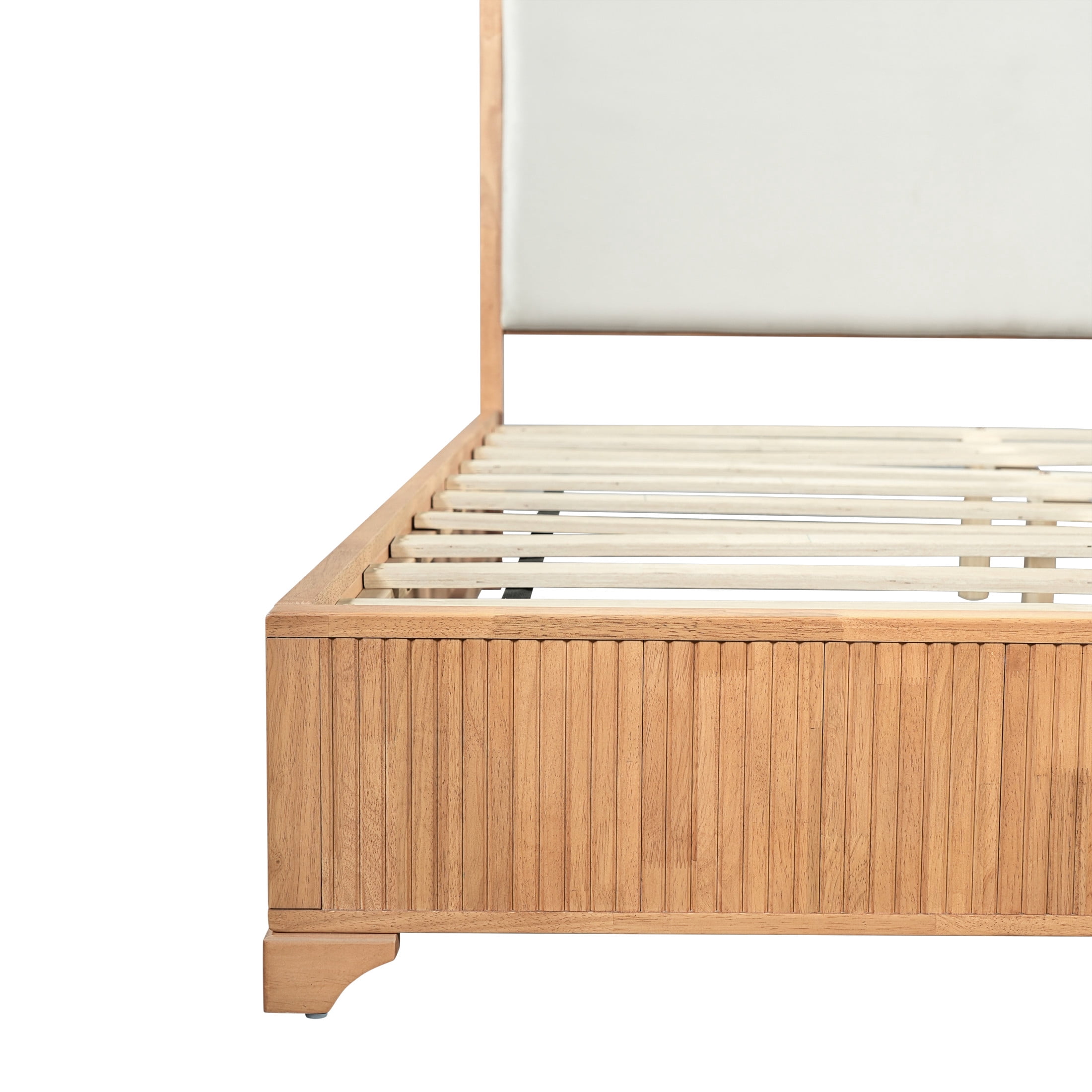 Christopher Knight Home Modern Platform Bed Frame with White Fabric Headboard, Queen Size, Natural