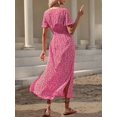 thumbnail image 2 of Womens Hot Pink V-Neck Short Sleeve Floral Print Maxi Dress With Slit, 2 of 7