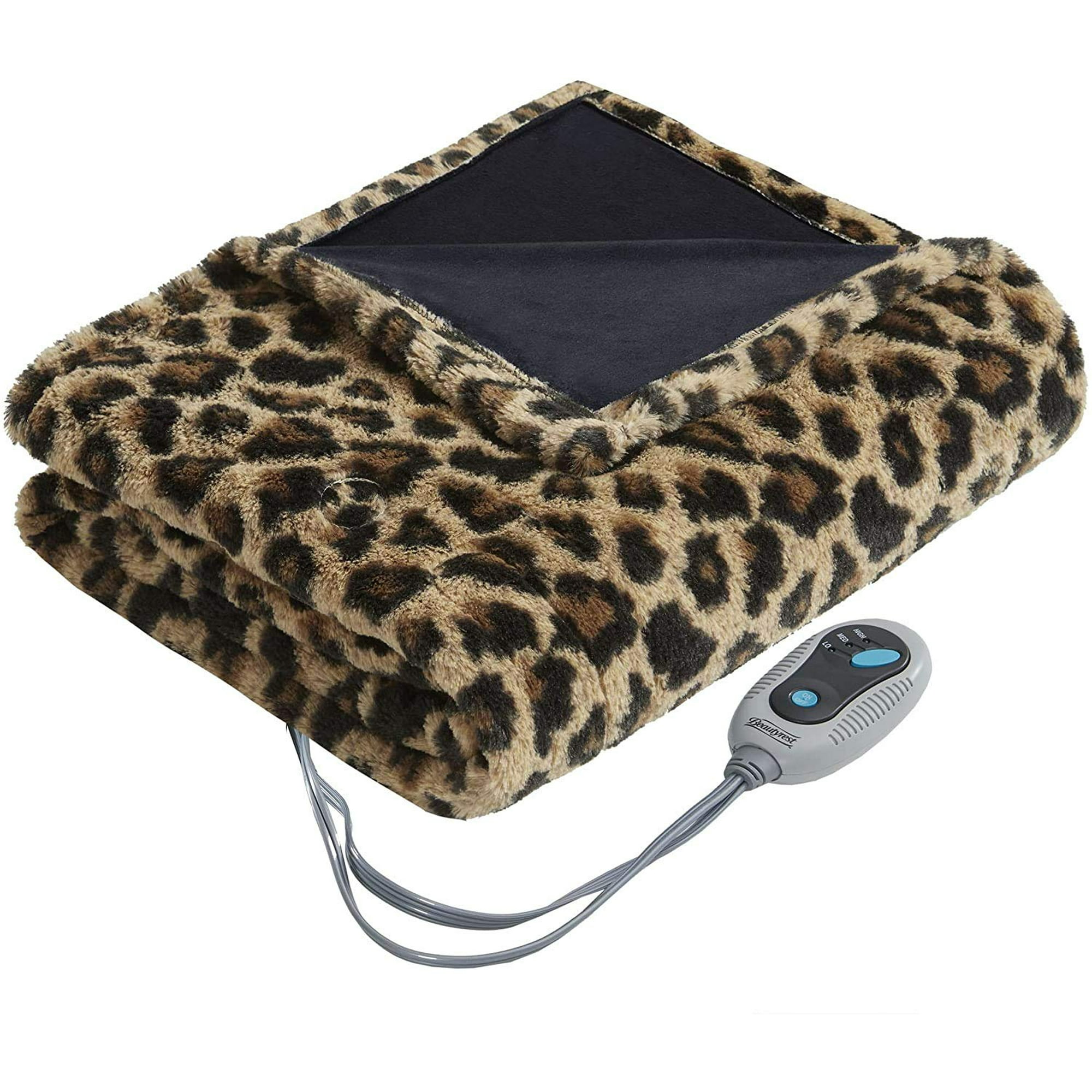 Beautyrest Brushed Long Fur Electric Throw Blanket, Ogee Pattern, 50 in x  60 in, Leopard, Heated Wrap