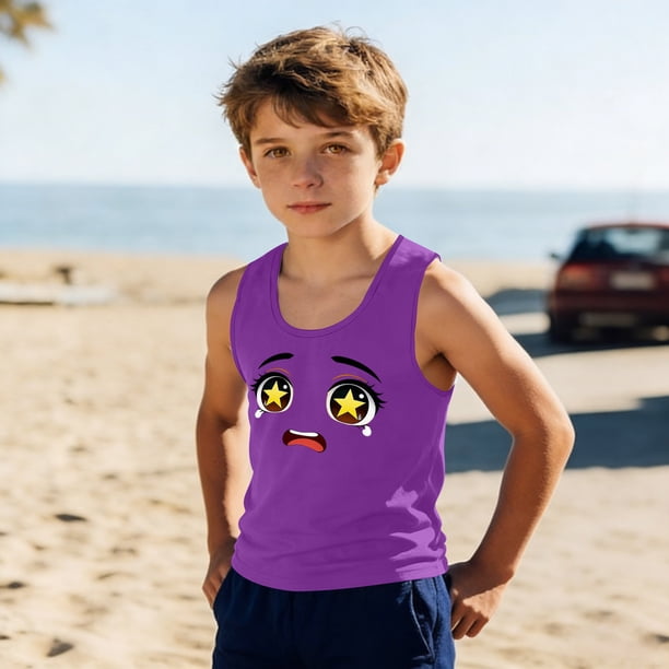 Camisolas de cuello redondo para niños pequeños y niños a la moda, lindas camisetas con estampado degradado, parte inferior suave sin mangas, camisetas para niñas