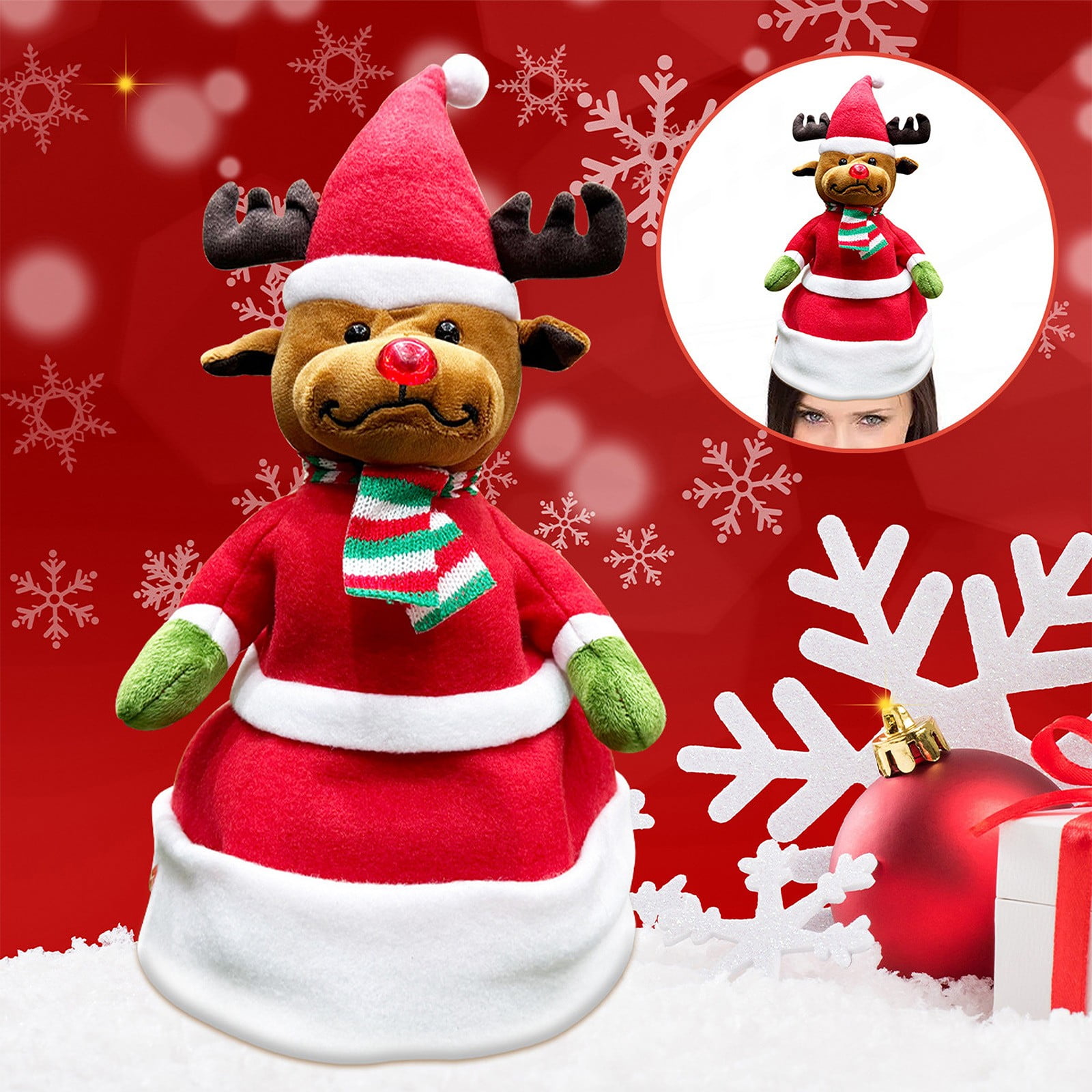 Easter Basket Stuffers Gecau Stocking Stuffers for Kids Electric Christmas Hat Santa Claus Snowman Reindeer Music Sway Hat Plush Toy Brown Novelty 8.8x0.8 Inch