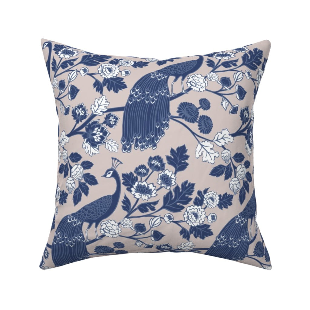 White Blue Floral Chinoiserie Throw Pillow Cover w Optional Insert by Roostery 