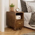 thumbnail image 2 of Solid Wood Nightstand, Narrow Night Stand with Drawers, Walnut Mid Century Modern Nightstand, Small Beside Table with Open Storage Shelf for Bedroom (10 inch), 2 of 7