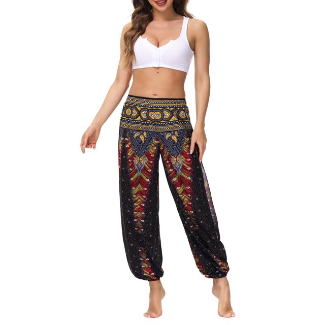 Txlixc Pantalones de entrenamiento para mujer, estampado digital bohemio, pantalones de yoga sueltos con lado dividido Txlixc Estilo de ocio