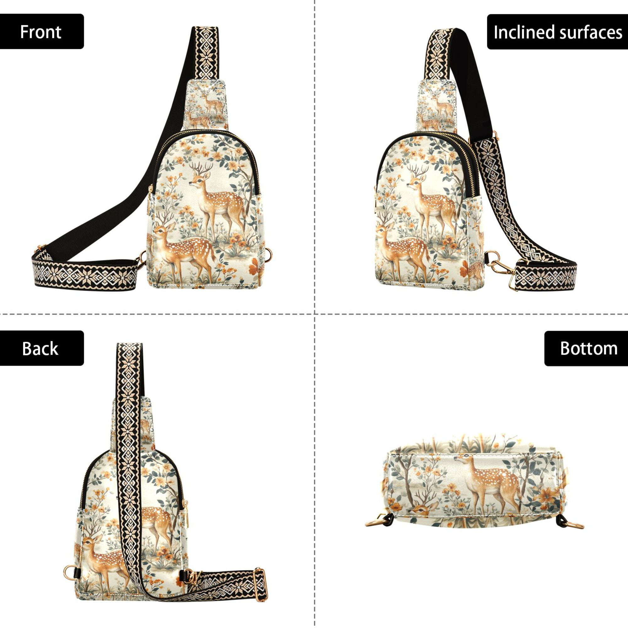 FORMRS Womens Crossbody Sling Bag Travel Daypack Shoulder Chest Backpack, Deer Pattern