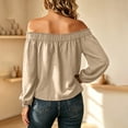 thumbnail image 6 of Tqcoqu Women's Off Shoulder Long Sleeve Cotton Linen Blouse, Elastic Ruffle Neckline Puff Sleeve Casual Solid Top, 6 of 8
